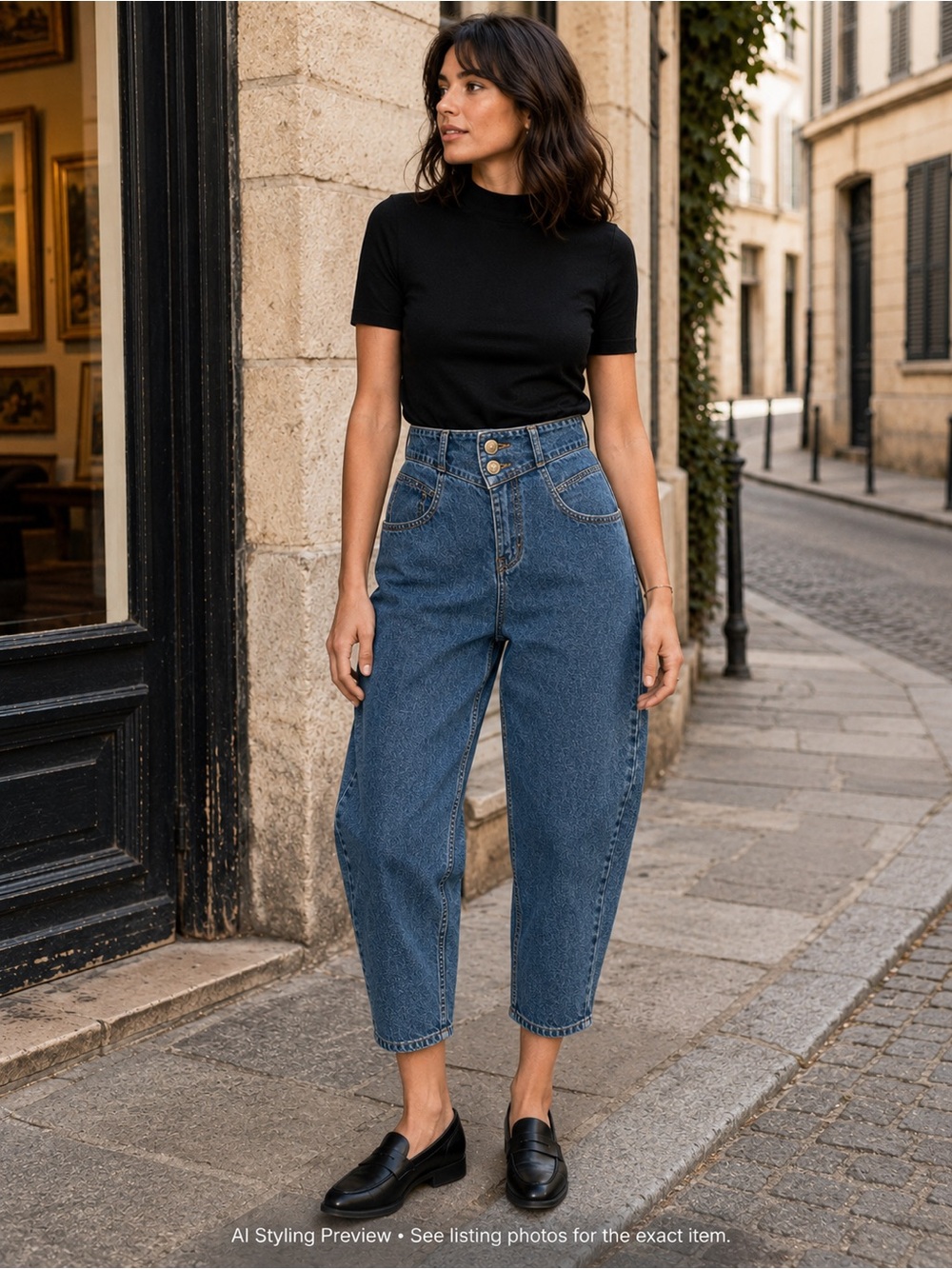 R Jeans Tag 32 Super High Rise Cropped Barrel Mom Jeans Blue Denim